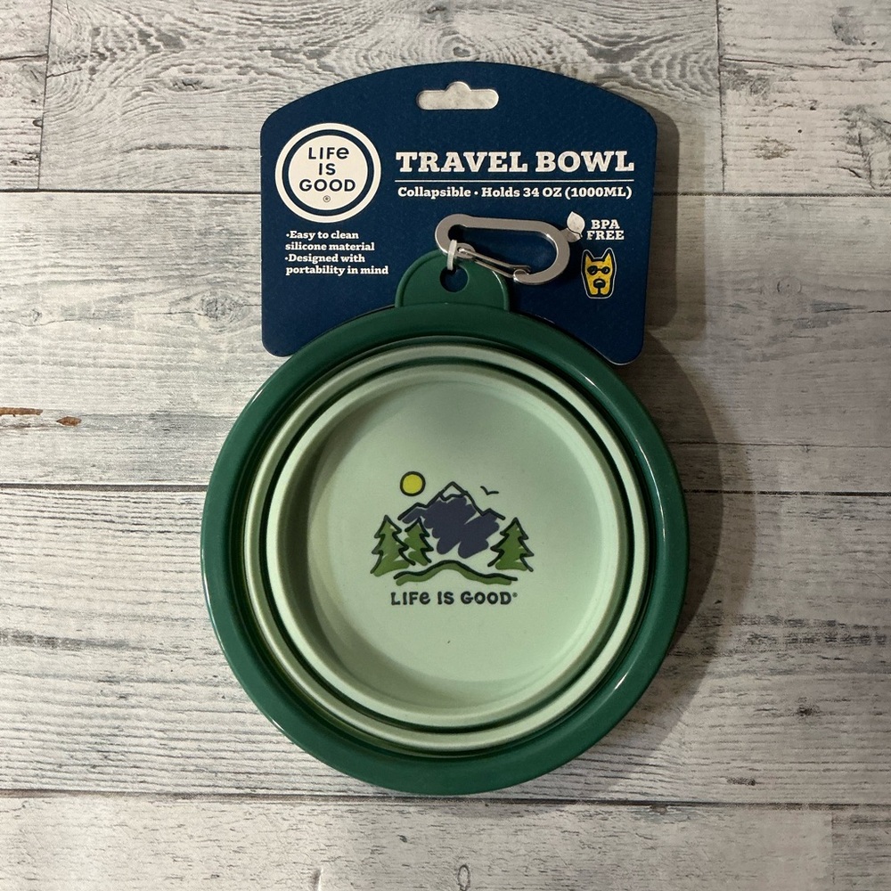 Life is Good Green Mountain Collapsible Travel Pet Bowl - 34 oz.